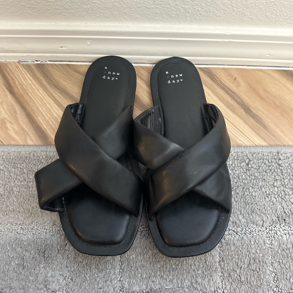 Target Black Slide Sandals with Crisscross Straps